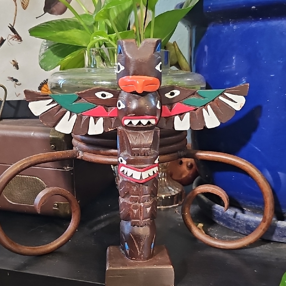 Vintage Ketchikan Eagle Totem Pole Hand-Carved & Painted Wood Made in Alaska